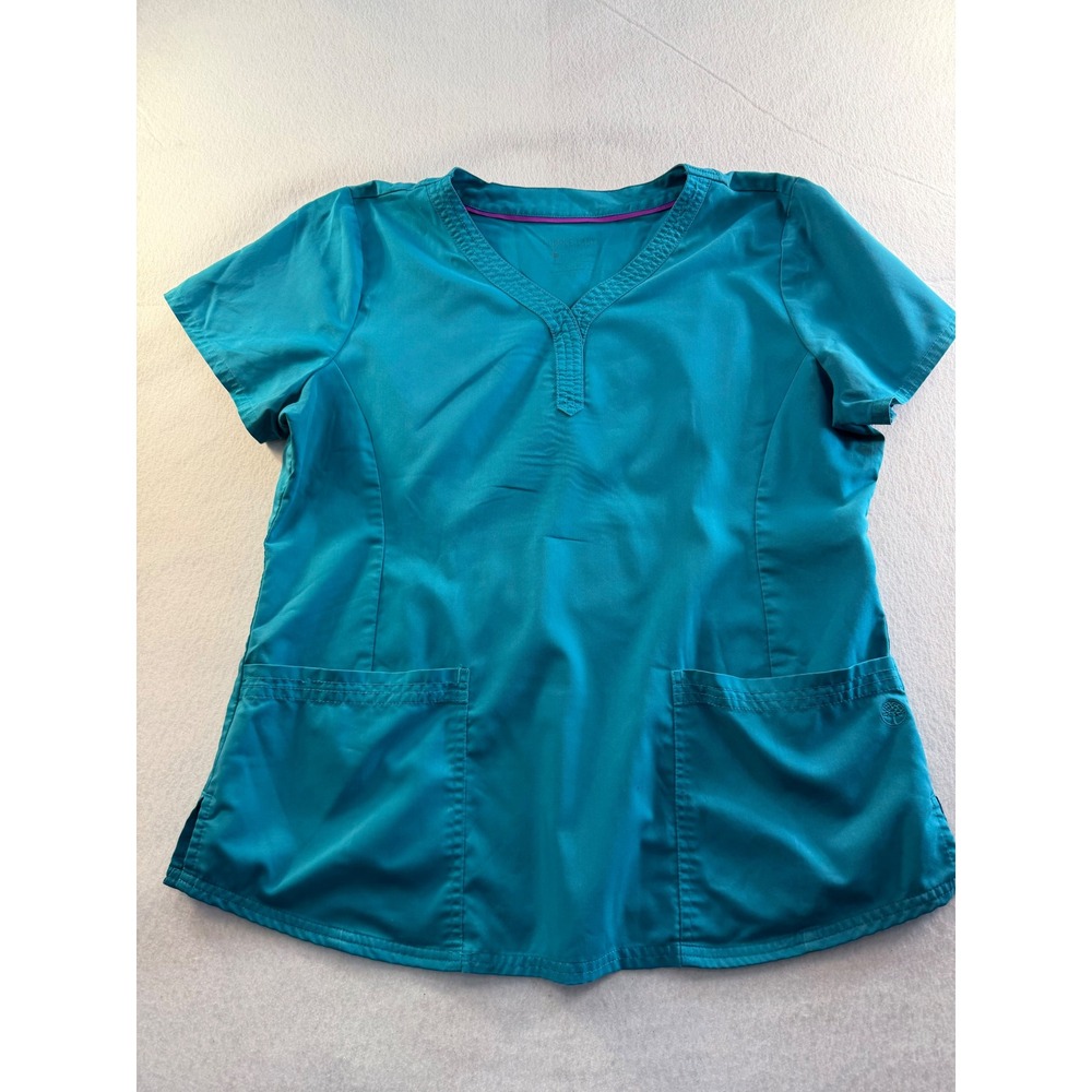 Healing Hands Purple Label Teal Blue V-Neck Scrub Top XL 5362